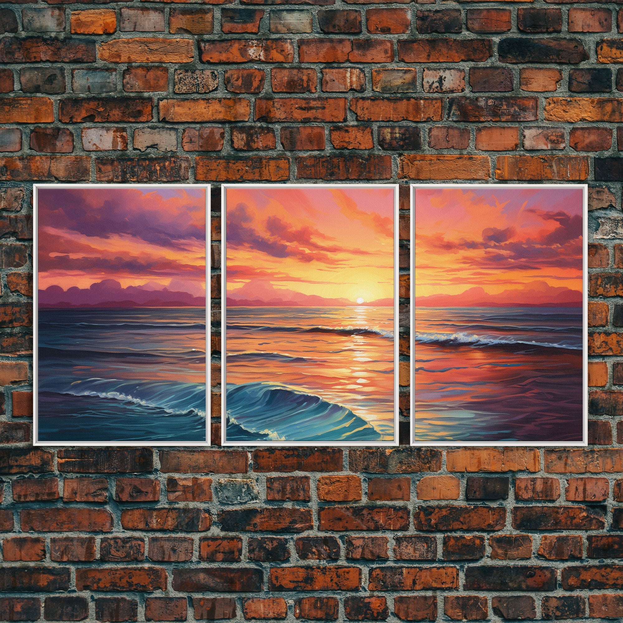 Beautiful Watercolor Panoramic Beach Landscape Canvas Print | Perfect for Home Decor | Whimsical Beach House Decor | 3 Piece Wall Art