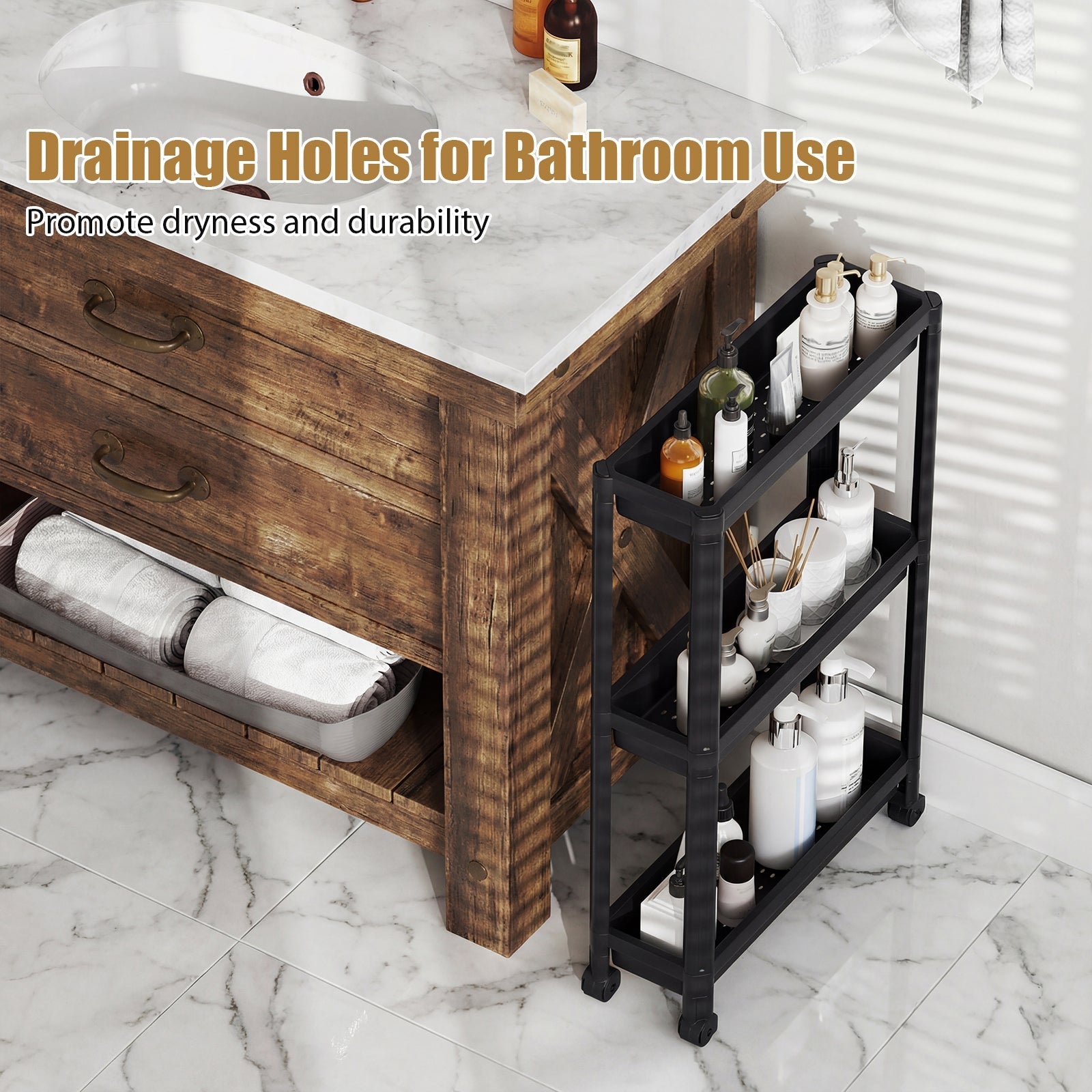 3-Tier Slim Rolling Storage Cart 2-Pack Mobile Bathroom Organizer with Wheels