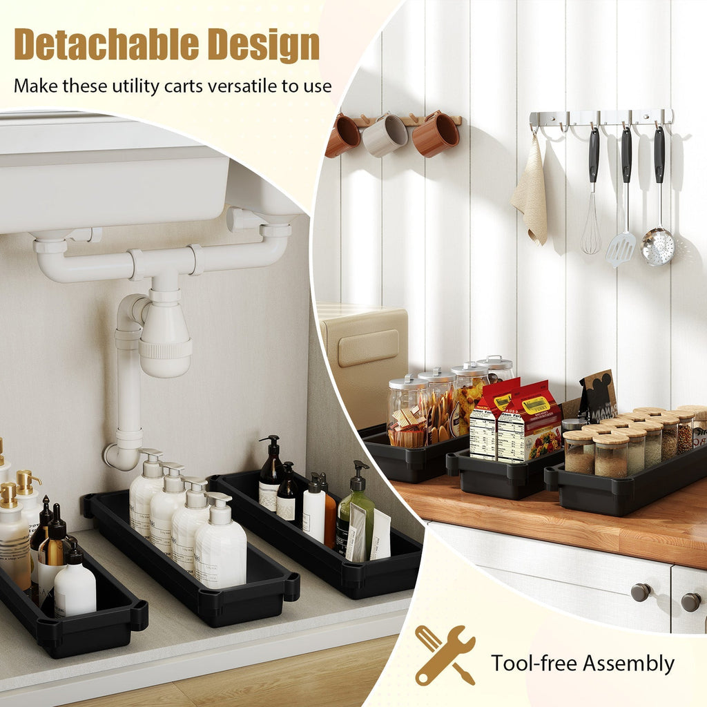 3-Tier Slim Rolling Storage Cart 2-Pack Mobile Bathroom Organizer with Wheels