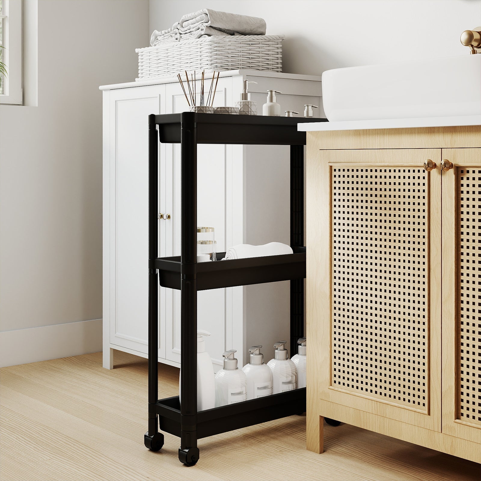 3-Tier Slim Rolling Storage Cart 2-Pack Mobile Bathroom Organizer with Wheels