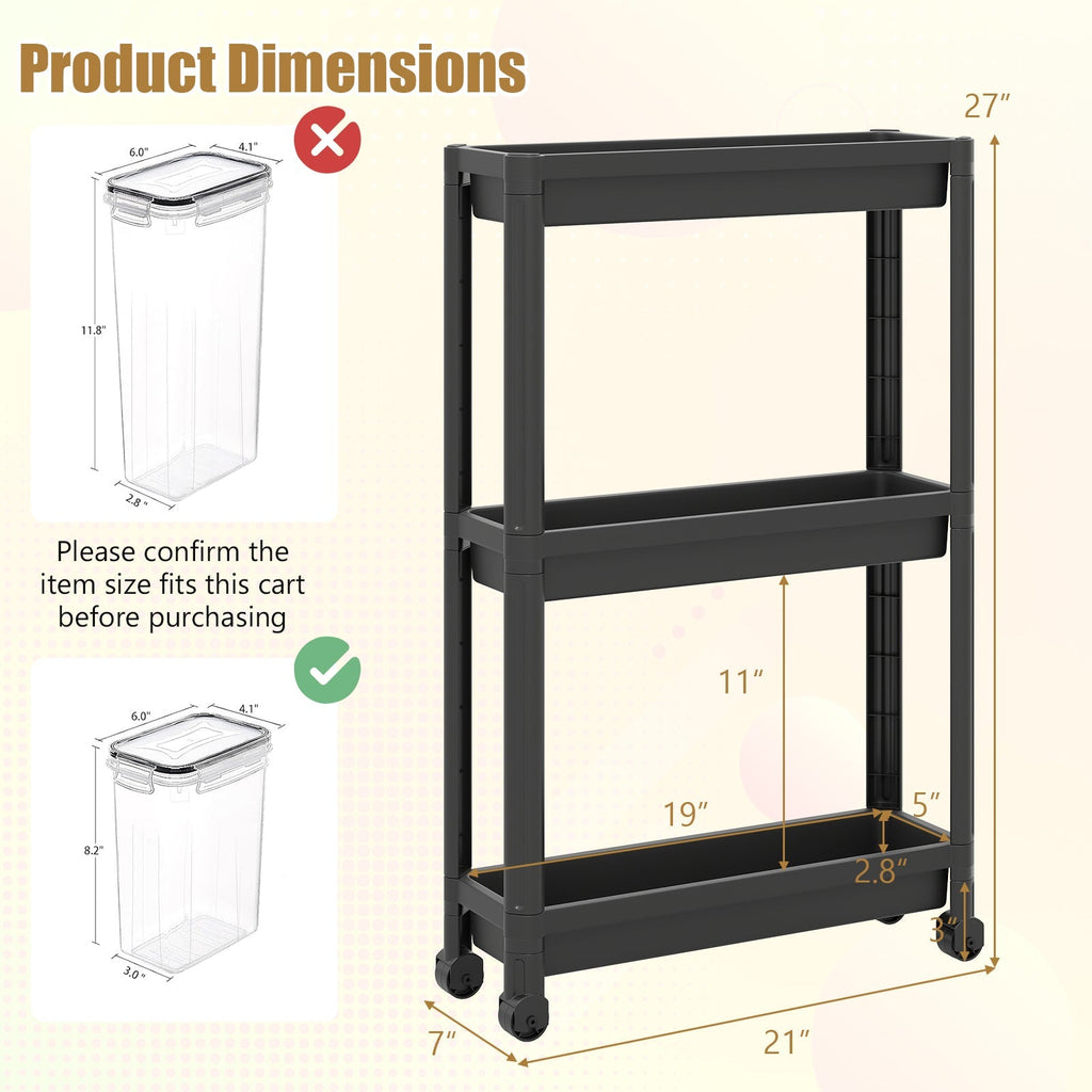 3-Tier Slim Rolling Storage Cart 2-Pack Mobile Bathroom Organizer with Wheels
