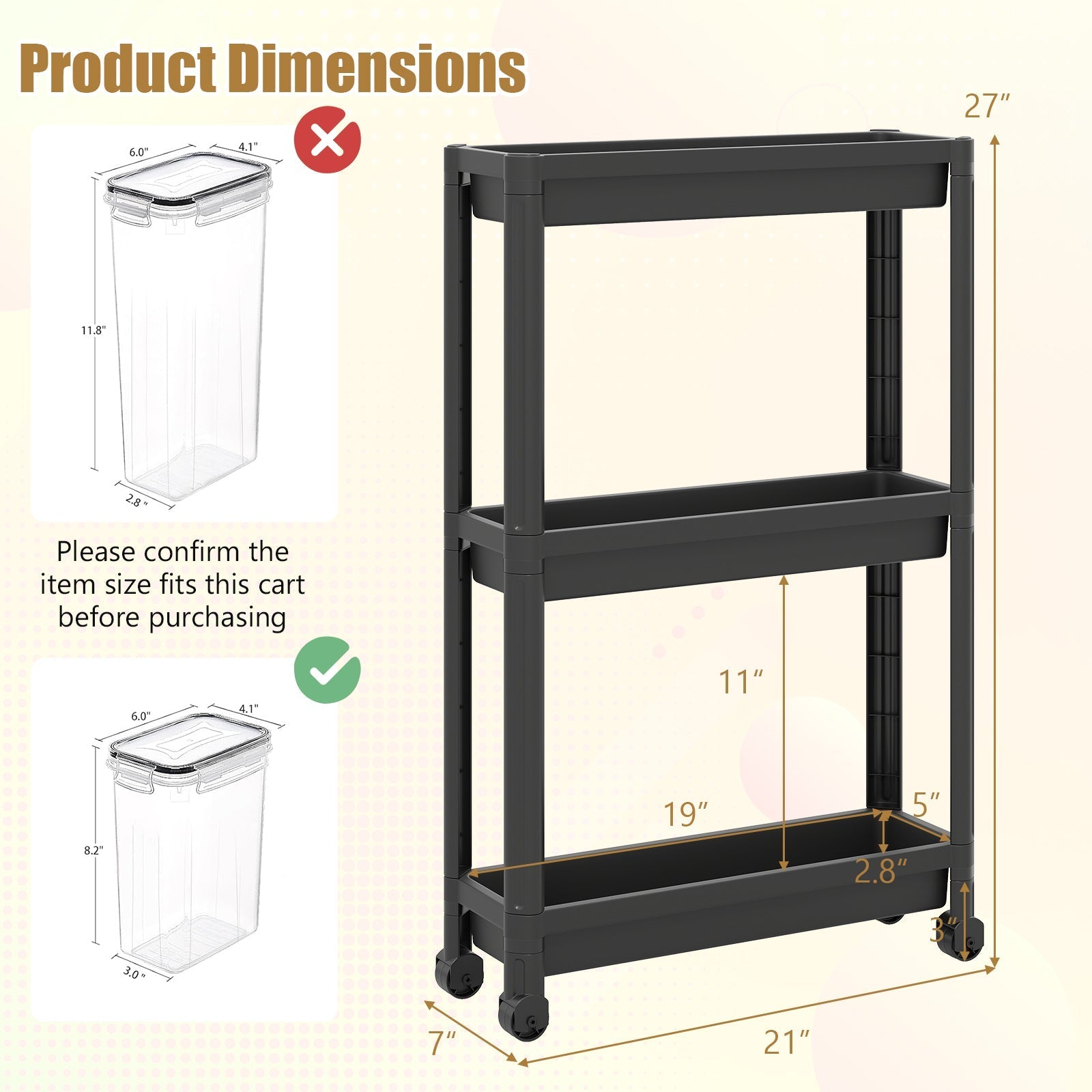 3-Tier Slim Rolling Storage Cart 2-Pack Mobile Bathroom Organizer with Wheels