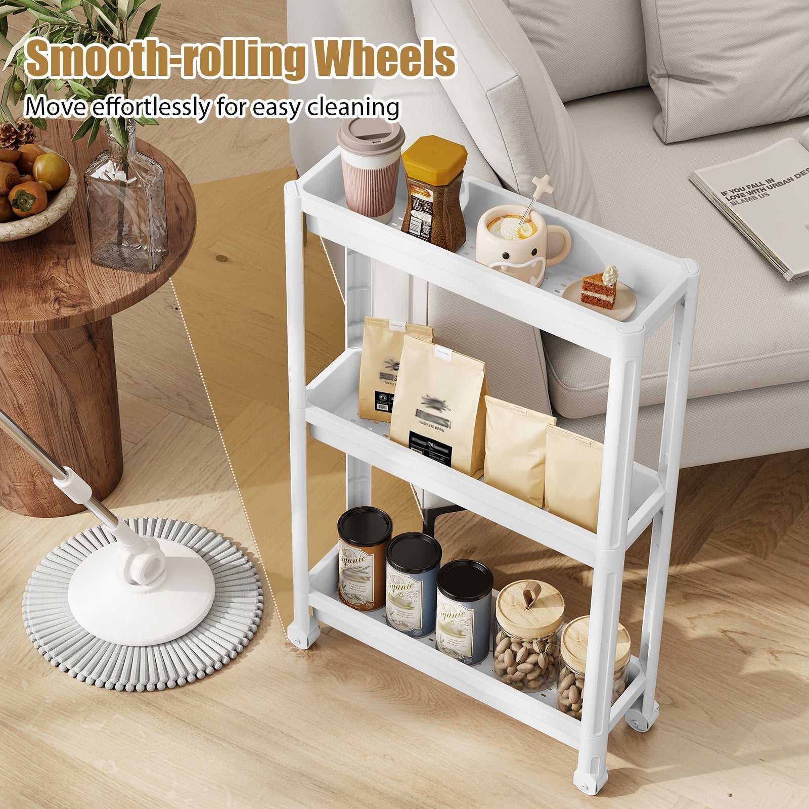 3-Tier Slim Rolling Storage Cart 2-Pack Mobile Bathroom Organizer with Wheels