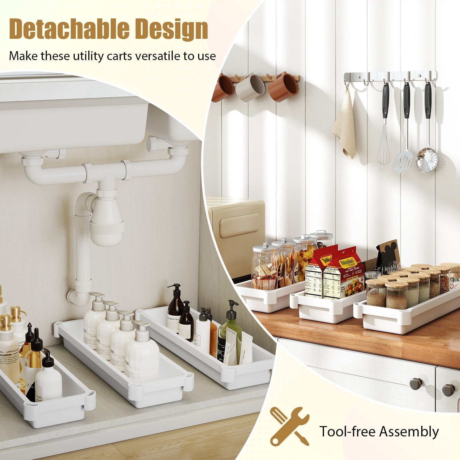 3-Tier Slim Rolling Storage Cart 2-Pack Mobile Bathroom Organizer with Wheels
