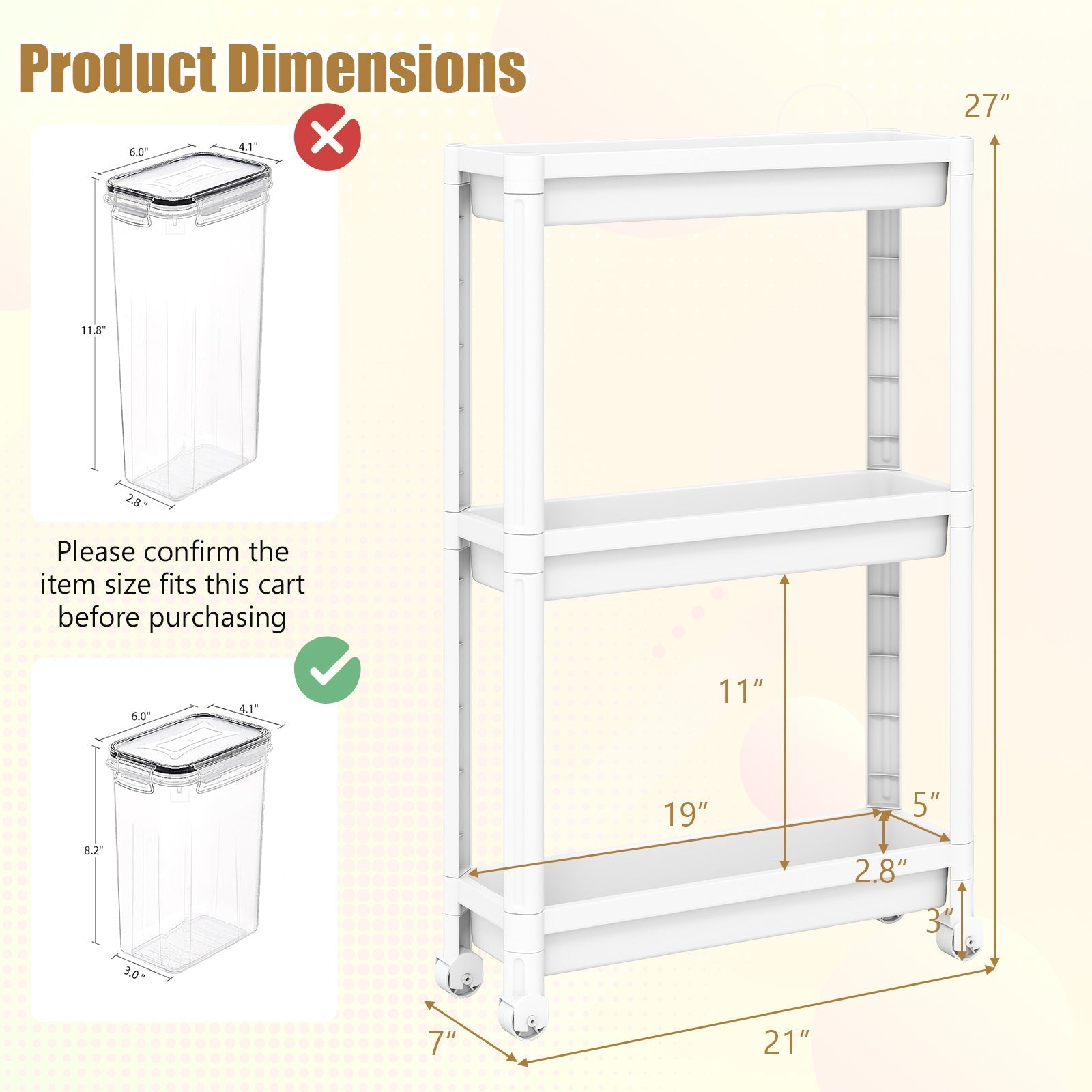 3-Tier Slim Rolling Storage Cart 2-Pack Mobile Bathroom Organizer with Wheels