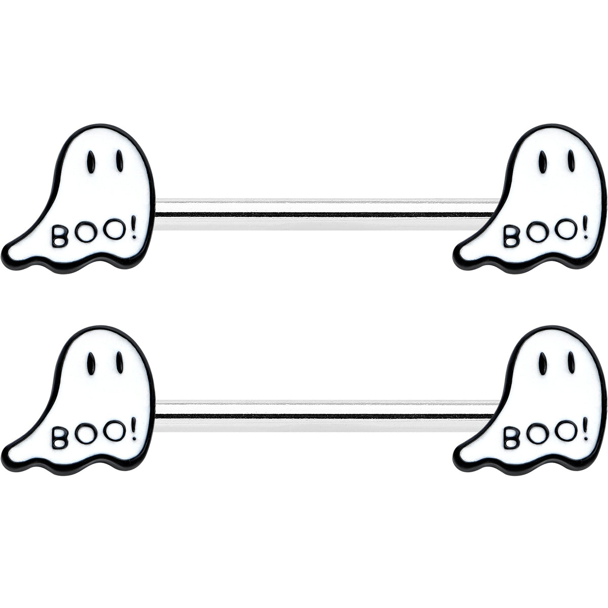 14G 9/16 Halloween Ghost Glow in the Dark Barbell Nipple Ring Set