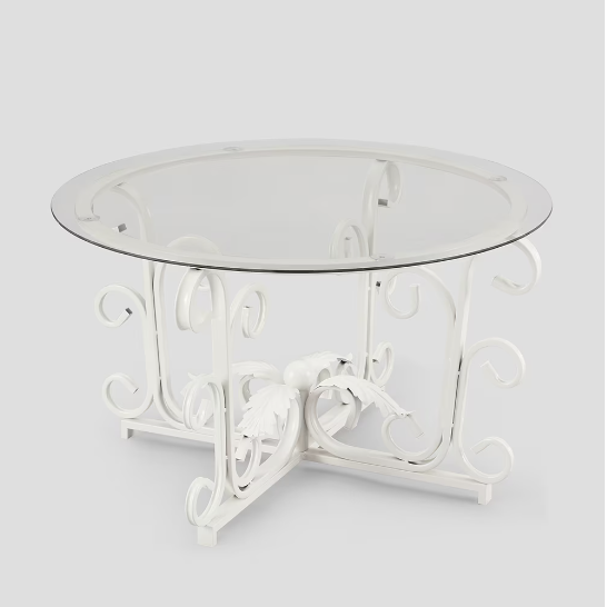 Leaf Base Metal Round Coffee Table, Tempered Glass Top Cocktail Table for Lounge, Leisure Living Room Furniture
