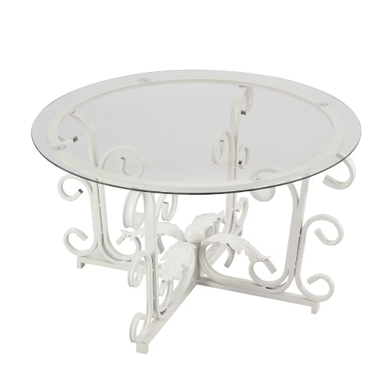Leaf Base Metal Round Coffee Table, Tempered Glass Top Cocktail Table for Lounge, Leisure Living Room Furniture