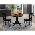 EAST WEST FURNITURE - ANDL3-BLK-W - 3-Piece Dining Room Set- 2 Dining Chair and Modern Round Dining Table - Wooden Seat and Slatted Chair Back (Black Finish)