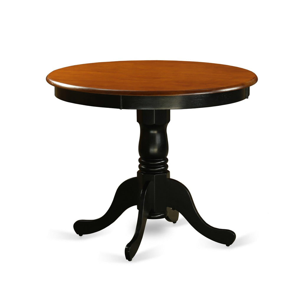 EAST WEST FURNITURE - ANDL3-BLK-W - 3-Piece Dining Room Set- 2 Dining Chair and Modern Round Dining Table - Wooden Seat and Slatted Chair Back (Black Finish)
