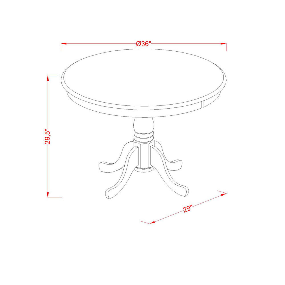 EAST WEST FURNITURE - ANDL3-BLK-W - 3-Piece Dining Room Set- 2 Dining Chair and Modern Round Dining Table - Wooden Seat and Slatted Chair Back (Black Finish)