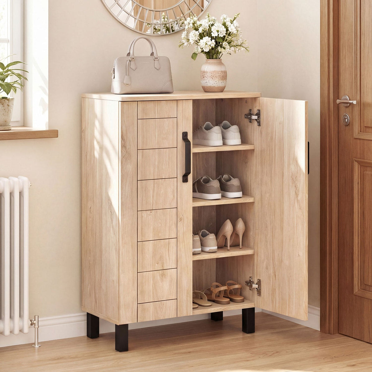 5-Tier Shoe Storage Cabinet Freestanding Wooden Shoe Rack Organizer